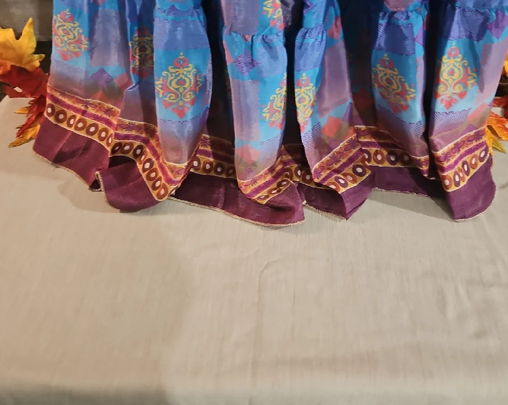 Purple/Blue Patterned Women's Silk Wide Pants fits up to a 3x - Picture 3 of 5